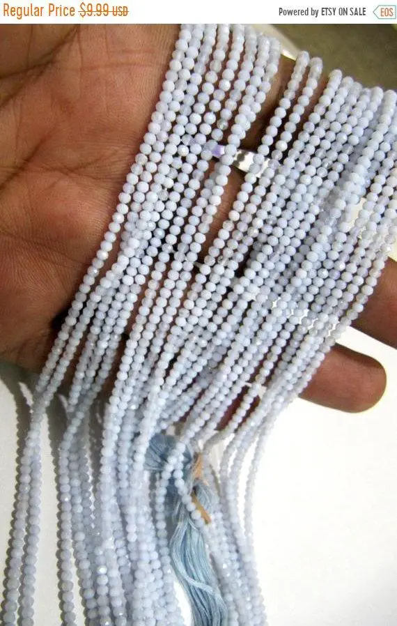 Natural Blue Lace Agate 2.5mm Rondelle Micro Faceted Gemstone Beads Strand 13 Inches Long Best Quality Beads Sold Per Strand