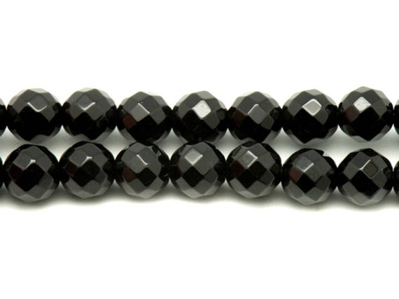 5pc - Perles De Pierre - Onyx Noir Facetté 10mm  4558550037763