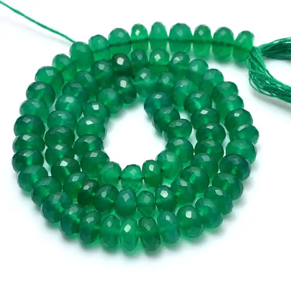 Aaa+ Green Onyx Gemstone 5mm-7mm Faceted Rondelle Beads | 13inch Strand | Natural Green Onyx Semi Precious Gemstone Beads For Jewelry Making