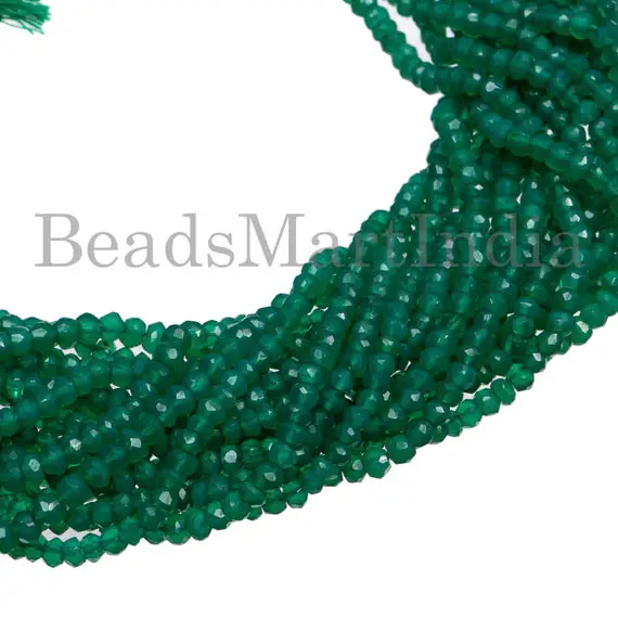 Green Onyx Faceted Rondelle Gemstone Beads, 3.75-4 Mm Green Onyx Beads, Green Onyx Faceted Rondelle Cut Beads, Green Onyx Wholesale Beads