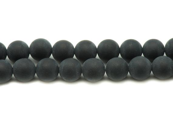 Fil 39cm 38pc Env - Perles De Pierre - Onyx Noir Mat Givré Boules 10mm
