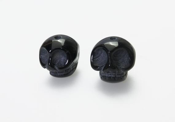 Natural Black Onyx Skull Beads - Carved Gemstone Beads - Black Stone Carvings - 16mm Beads For Jewelry