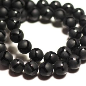 Shop Onyx Bead Shapes! Fil 39cm 47pc env – Perles de Pierre – Onyx noir Mat sablé givré Ballon Boules 8mm | Natural genuine other-shape Onyx beads for beading and jewelry making.  #jewelry #beads #beadedjewelry #diyjewelry #jewelrymaking #beadstore #beading #affiliate #ad
