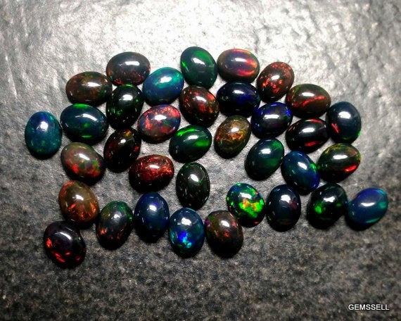 1 Pieces 6x8mm Black Opal Cabochon Oval Loose Gemstone, Black Opal Oval Cabochon Loose Gemstone, Black Opal Cabochon Oval Gemstone