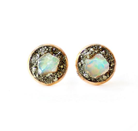 Opal Earrings, Opal Stud Earrings, Raw Opal Earrings, October Birthstone, Raw Birthstone Earrings, Raw Opal, Friend Gift Ideas