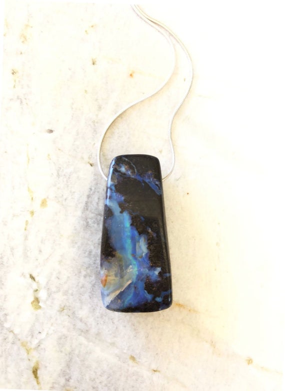 Australian Boulder Opal Tumbled Nugget Statement Pendant On A Sterling Silver Snake Chain