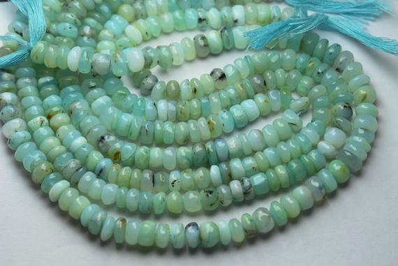 8 Inch Strand,natural Peruvian Blue Opal Smooth Rondelles Shape Beads,size 7-8mm