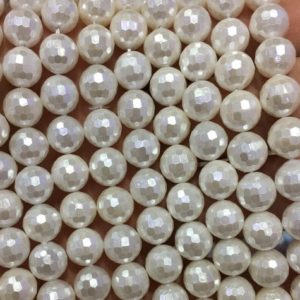 Shop Pearl Faceted Beads! White Shell Pearl Beads, Natural Gemstone Beads, Faceted Beads, Round Shell Beads For Jewelry Making, 6mm 8mm 10mm 12mm 15'' Strand | Natural genuine faceted Pearl beads for beading and jewelry making.  #jewelry #beads #beadedjewelry #diyjewelry #jewelrymaking #beadstore #beading #affiliate #ad
