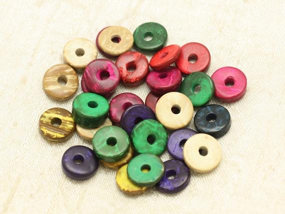20pc - Perles Donuts Bois De Coco Rondelles 12mm Multicolores   4558550000354