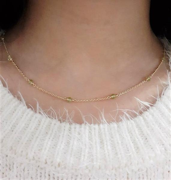 Peridot Necklace, Birthstone Necklace /handmade Jewelry/ Gemstone Necklace, Beaded Choker, Necklaces For Women, Boho Necklace, Choker