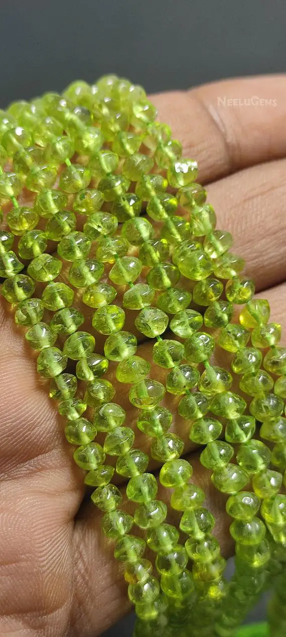 Natural Green Peridot Smooth Rondelle Shape Gemstone Beads,peridot Smooth Button Beads.peridot Beads For Handmade Jewelry Making Designs