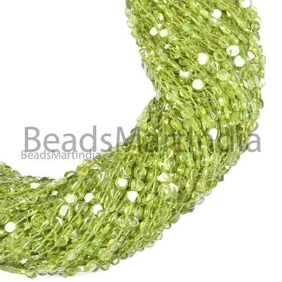 Peridot Plain Coins, Peridot Smooth Beads, Peridot Coins Shape Beads, Peridot Plain Coin Beads, Peridot Beads  3-4mm