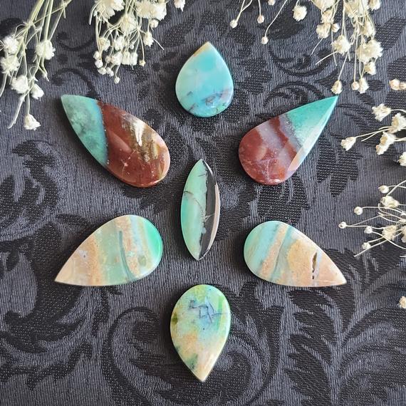 Petrified Wood With Blue Opal And Native Copper Teardrop Cabochon, Choose Your Gemstone For Jewelry Or Crystal Grids