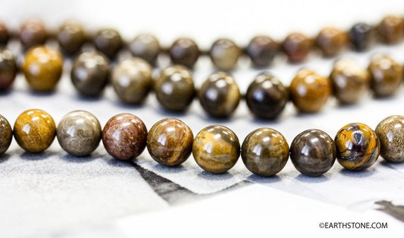 M/ Petrified Wood Jasper 8mm Round Beads Real Brown Color Wood Jasper Perfect For Men's Jewelry Not Dyed
