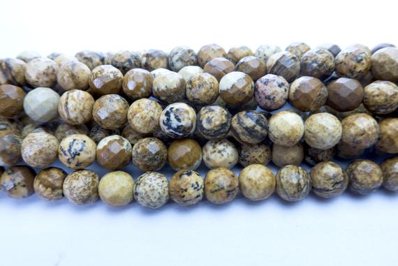 Faceted Picture Jasper -  Jasper Gemstone Beads - Round Beads Wholesale - Jasper Loose Beads For Jewellery Making - 15 Inch