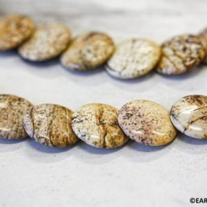 XL/ Picture Jasper 20mm/ 30mm Lentil loose beads. Full 16" Strand  Large Size brown earthy color Jasper Coin. Unique pattern on each stone. | Natural genuine beads Gemstone beads for beading and jewelry making.  #jewelry #beads #beadedjewelry #diyjewelry #jewelrymaking #beadstore #beading #affiliate #ad