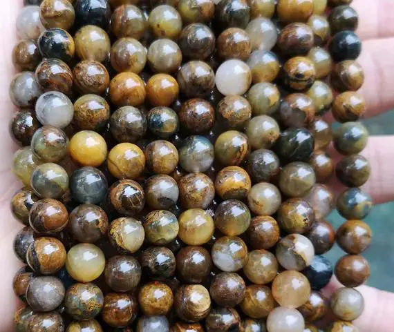 Natural Aaa Yellow Pietersite Smooth Round Beads,6mm 8mm 10mm 12mm Pietersite Beads Wholesale Supply,one Strand 15"