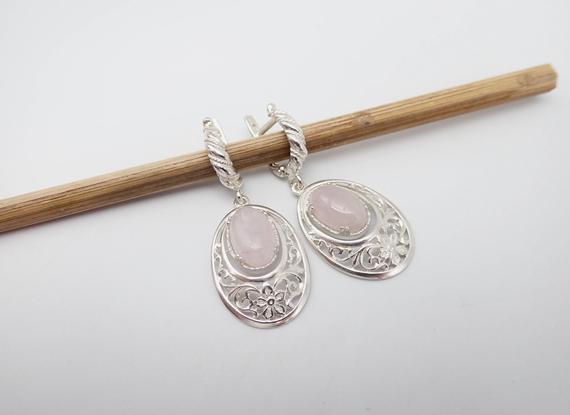 Pink Kunzite And Sterling Silver Filigree Earrings. "silver Lace". Kunzite Earrings. Pink Gemstone Silver Earrings. Kunzite Silver Earrings.