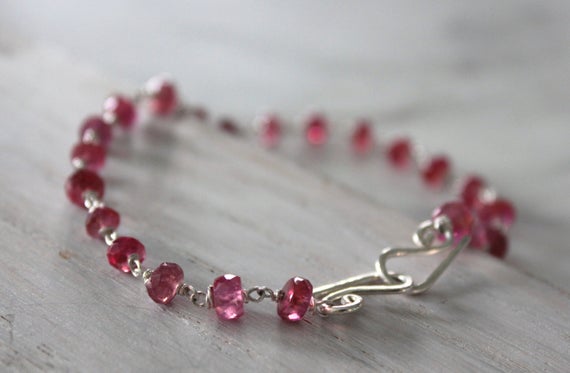 Pink Sapphire Bracelet- Sapphire Beaded Bracelet - Silverlily Jewelry- Boho Jewelry