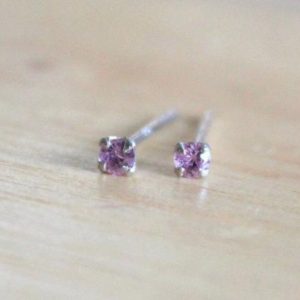 Shop Pink Sapphire Earrings! Pink Sapphire Gemstone Tiny Silver Studs 92.5 Prong Setting, Pink Sapphire Earrings Stud | Natural genuine Pink Sapphire earrings. Buy crystal jewelry, handmade handcrafted artisan jewelry for women.  Unique handmade gift ideas. #jewelry #beadedearrings #beadedjewelry #gift #shopping #handmadejewelry #fashion #style #product #earrings #affiliate #ad