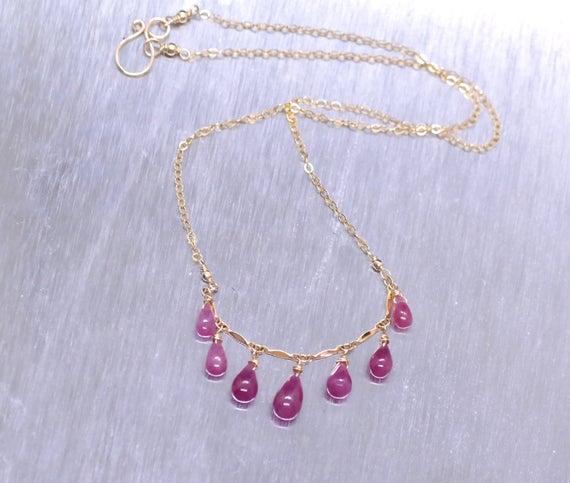 Pink Sapphire Necklace, Natural Pink Sapphire Drops, Sapphire Necklace Gold Filled, Sapphire Necklace