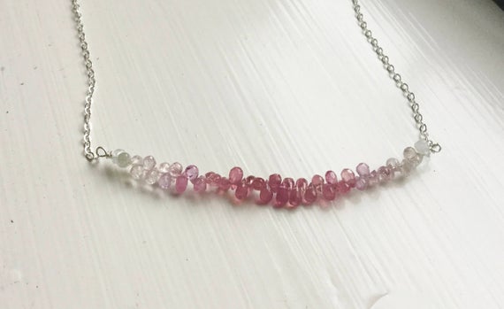 Pink Sapphire Necklace September Birthstone Silver Oxidized Gold Rose