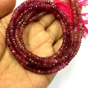 Shop Pink Tourmaline Faceted Beads! Natural Pink Tourmaline Faceted Rondelle Beads 4mm Tourmaline Gemstone Beads 15" Strand Tourmaline Jewelry Superb Quality | Natural genuine faceted Pink Tourmaline beads for beading and jewelry making.  #jewelry #beads #beadedjewelry #diyjewelry #jewelrymaking #beadstore #beading #affiliate #ad