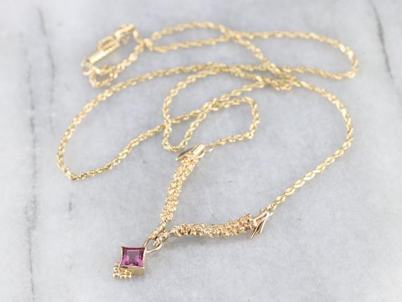 Pink Tourmaline Yellow Gold Necklace, Solitaire Gemstone, Tourmaline Birthstone, Layering Necklace, Anniversary Gift Edahj5d2