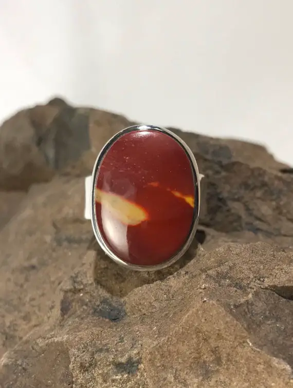 Polished Mookaite Jasper And Sterling Silver Ring - Size Adjustable