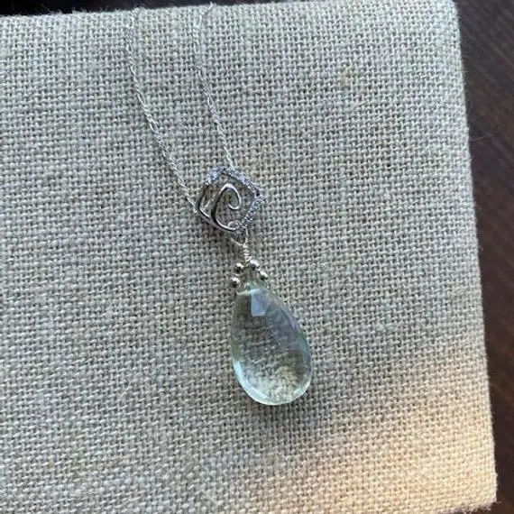 Prasiolite Gemstone Pendant Necklace/ Green Amethyst/ Pendant/ Necklace/ Sterling Silver Chain