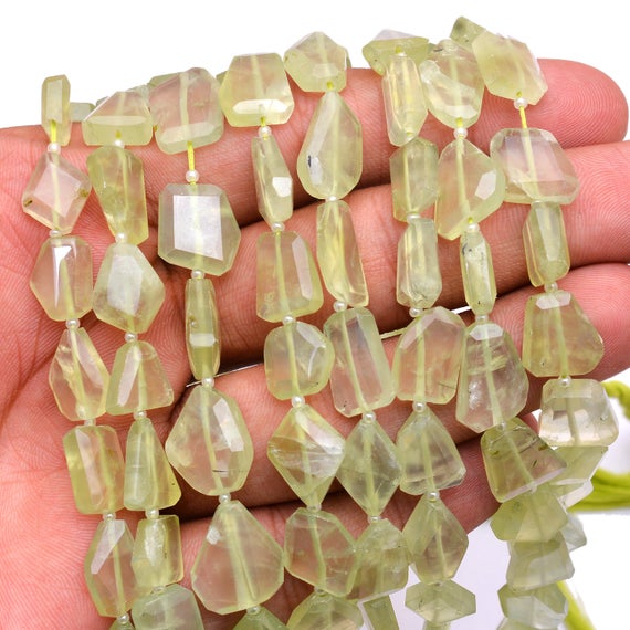 Aaa Prehnite 11mm-13mm Faceted Nugget Beads | Green Prehnite Gemstone Step Cut Tumbled | Natural Semi Precious Rare Beads For Jewelry Making