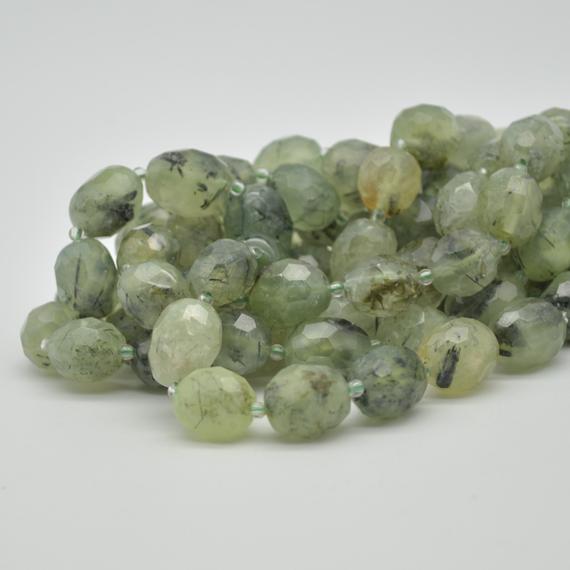 Natural Prehnite Semi-precious Gemstone Faceted Baroque Nugget Beads - 10mm - 12mm X 13mm - 15mm - 15" Strand