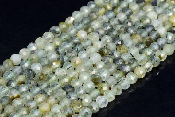 Genuine Natural Light Green Prehnite Loose Beads Grade Aa Faceted Round Shape 4mm