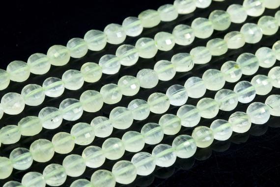 Genuine Natural Prehnite Loose Beads Grade Aaa Faceted Flat Round Button Shape 5x2mm
