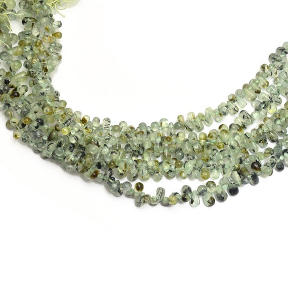 Natural Prehnite Teardrop Beads | 3x5mm / 6x4mm Smooth Drops  8" Strand | Green Prehnite Semi Precious Gemstone Drops Beads For Jewelry