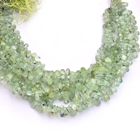 Natural Prehnite Teardrop Beads |  3x5mm / 6x4mm Smooth Drops 8"strand | Green Prehnite Semiprecious Gemstone Drops Beads For Jewelry Making