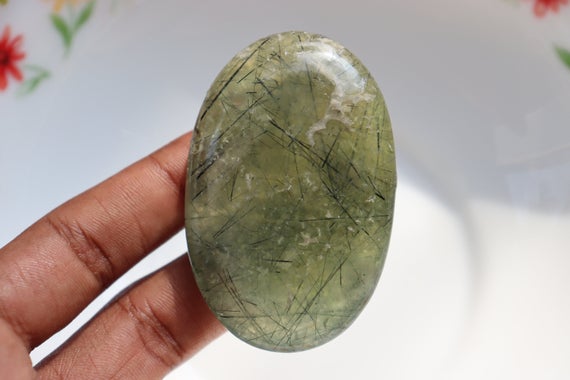 Epidote In Prehnite Crystal Palm Stone  Healing Crystals And Stones Prehnite Palm Stone / Prehnite Crystal / Prehnite  Palm Stone, Christmas