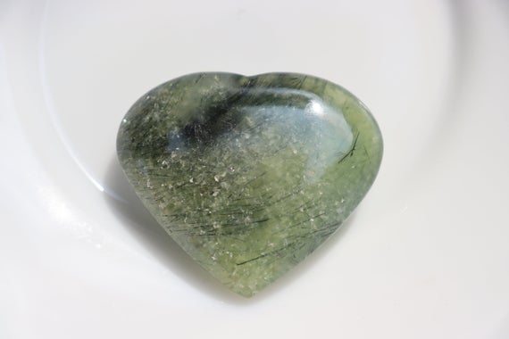 Epidote In Prehnite Crystal Heart Stone  Healing Crystals And Stones Prehnite Heart Stone, Prehnite Crystal, Prehnite Heart Stone, Christmas