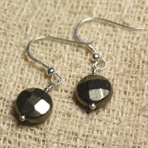 Shop Pyrite Earrings! 925 Sterling Silver earrings – Gold Pyrite faceted beads 10mm | Natural genuine Pyrite earrings. Buy crystal jewelry, handmade handcrafted artisan jewelry for women.  Unique handmade gift ideas. #jewelry #beadedearrings #beadedjewelry #gift #shopping #handmadejewelry #fashion #style #product #earrings #affiliate #ad