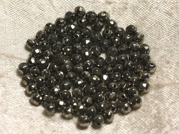 10pc - Perles De Pierre - Pyrite Dorée Boules Facettées 4mm   4558550013712