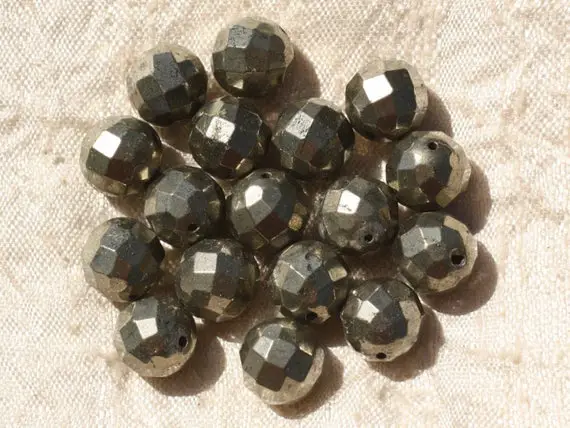 2pc - Perles De Pierre - Pyrite Dorée Boules Facettées 10mm   4558550018687