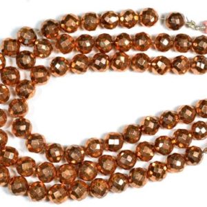 Shop Pyrite Faceted Beads! Natural Copper Pyrite Beads 7mm to 8mm Disco Ball Beads Faceted Gemstone Beads Pyrite Gems Semi Precious Stone – 7.5 Inches Strand No485 | Natural genuine faceted Pyrite beads for beading and jewelry making.  #jewelry #beads #beadedjewelry #diyjewelry #jewelrymaking #beadstore #beading #affiliate #ad