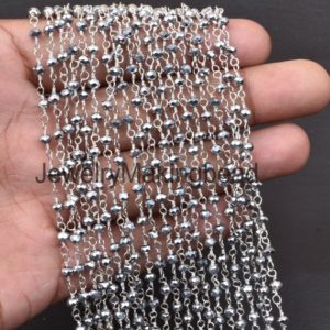 Shop Chain for Jewelry Making! Pyrite Hydro Faceted Rondelle Beaded Chain, Rosary Chain Silver Plated Wire Wrapped Beads 3mm Rosary Chain,Bulk Roll Jewelry Making Chain | Shop jewelry making and beading supplies, tools & findings for DIY jewelry making and crafts. #jewelrymaking #diyjewelry #jewelrycrafts #jewelrysupplies #beading #affiliate #ad
