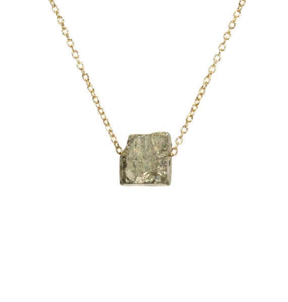 Pyrite Cube Necklace, Mineral Necklace, Healing Crystal Necklace, Fools Gold, Wire Wrapped Stone, A Square Pyrite On A 14k Gold Filled Chain