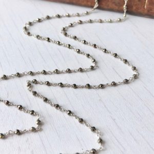 Shop Pyrite Necklaces! Pyrite Necklace, Long Pyrite Beaded Silver Necklace, Metallic Silver Layering Rosary Chain, Neutral Minimalist Boho Necklace, Gift for her | Natural genuine Pyrite necklaces. Buy crystal jewelry, handmade handcrafted artisan jewelry for women.  Unique handmade gift ideas. #jewelry #beadednecklaces #beadedjewelry #gift #shopping #handmadejewelry #fashion #style #product #necklaces #affiliate #ad