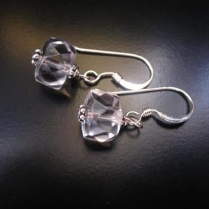 Shop Quartz Crystal Earrings! Rock Crystal Earrings, Faceted Rock Crystal Rondelles, Sterling Silver, Rock Crystal Silver Earrings, Rock Crystal Jewelry, Pumpkin Beads | Natural genuine Quartz earrings. Buy crystal jewelry, handmade handcrafted artisan jewelry for women.  Unique handmade gift ideas. #jewelry #beadedearrings #beadedjewelry #gift #shopping #handmadejewelry #fashion #style #product #earrings #affiliate #ad