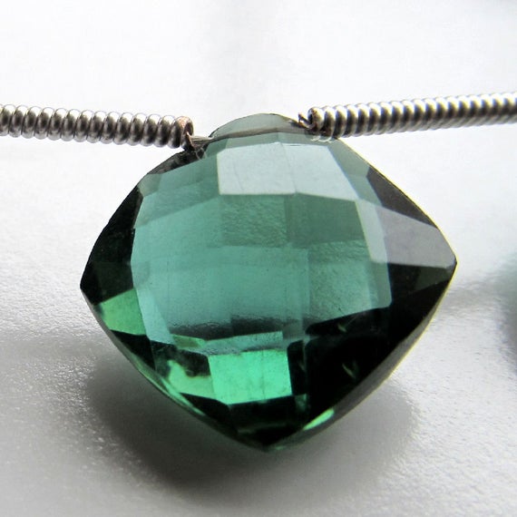 Quartz Beads 12mm Pine Green Faceted Crystal Quartz Diamond Squares (ooak) - 8 Inch Graduated Strand