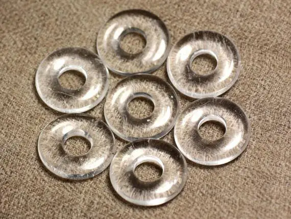 1pc - Semi Precious Stone Pendant - Crystal Quartz Donut 20mm 4558550012616