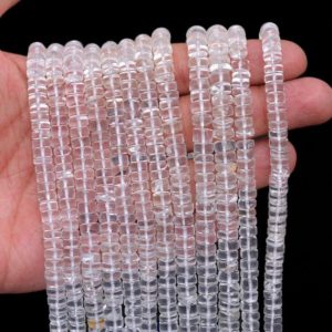 Shop Quartz Crystal Rondelle Beads! Crystal Quartz Heishi Beads | Gemstone 6mm-7mm Smooth Tyre / Disc Rondelle | Natural Clear Crystal Quartz Gemstone Coin Beads | 13" Strand | Natural genuine rondelle Quartz beads for beading and jewelry making.  #jewelry #beads #beadedjewelry #diyjewelry #jewelrymaking #beadstore #beading #affiliate #ad