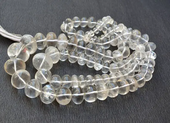 Natural Crystal Quartz Rondelle Beads, Smooth Finish Crystal Bead, Gemstone For Jewellery Making, 11mm - 21mm Bead Size, 18" Strand #pp3359